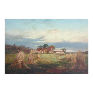 Late 19th Century Scottish Figural Landscape, "The Ingathering, Rowan Tree Hill" by Rosie J. Morison