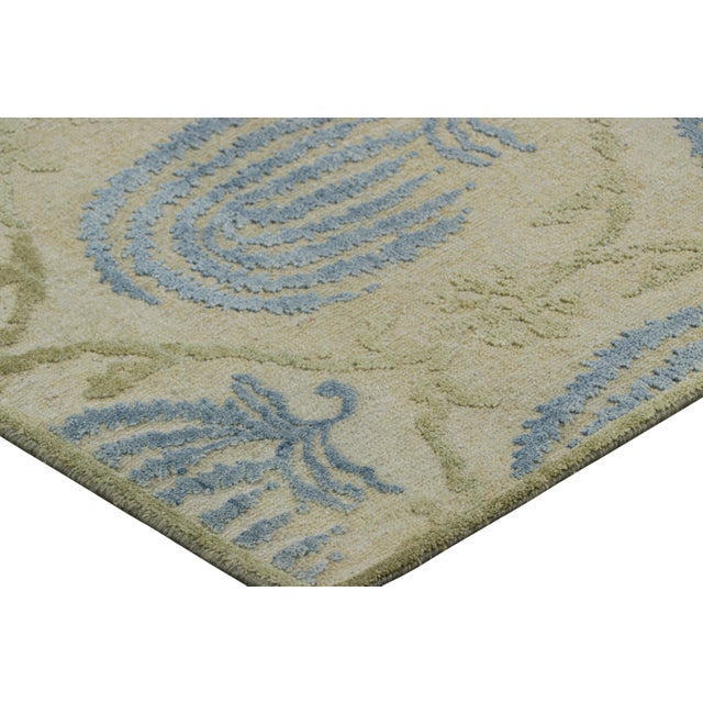 Rug & Kilim’s Block Print Square Rug With Blue and Green Floral Patterns For Sale In New York - Image 6 of 6