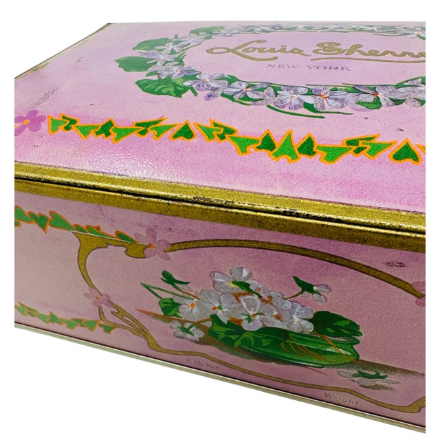 Metal Vintage Louis Sherry New York Metal Candy Box 2 Lb. For Sale - Image 7 of 11