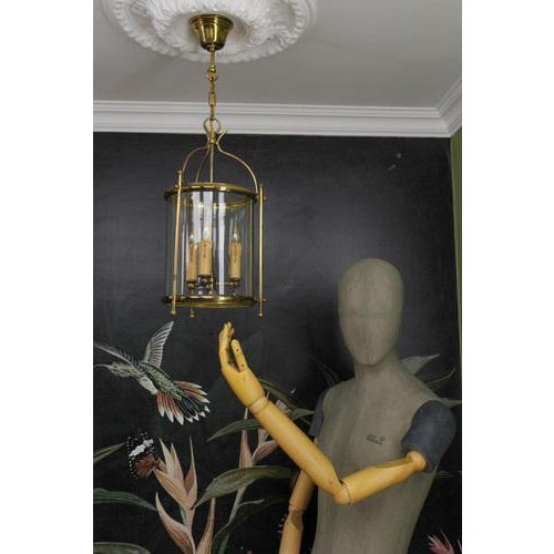 French Neoclassical Brass and Clear Glass Round Hanging Lantern, 1950s For Sale - Image 10 of 18