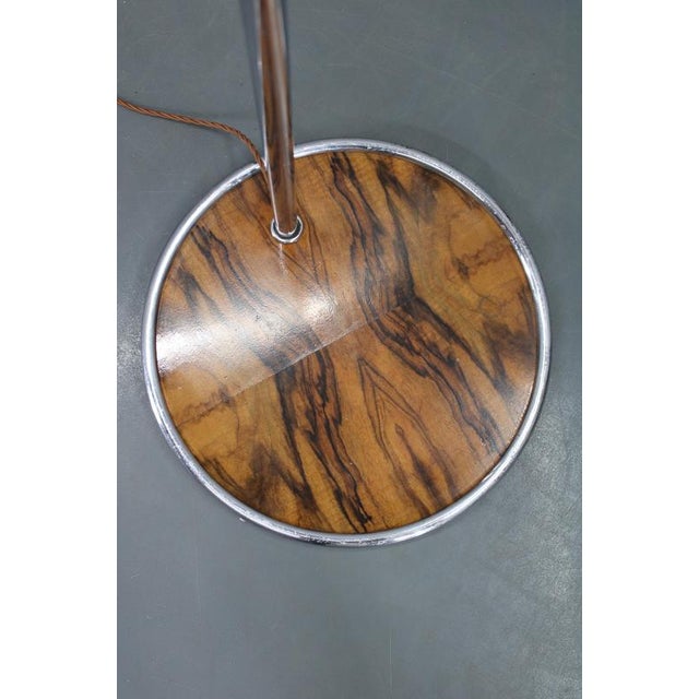 Art Deco Chrome Floor Lamp with Milk Glass Globe and Walnut Base, Former Czechoslovakia, 1930s For Sale - Image 9 of 13