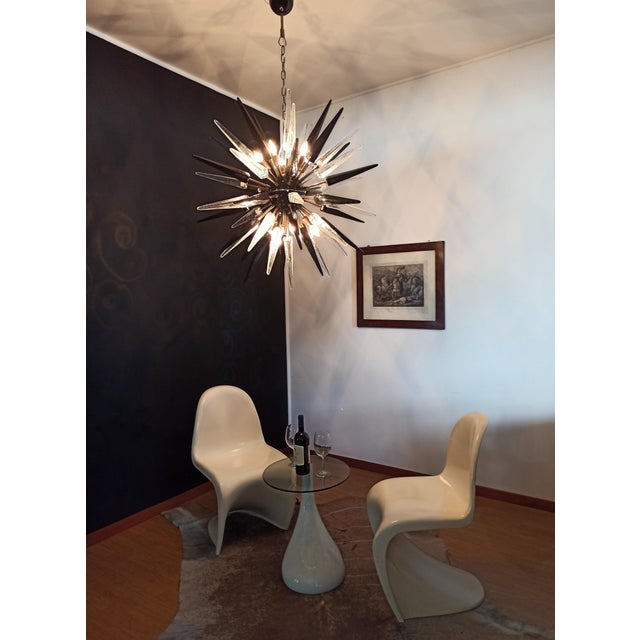 Murano Trasparent and Black Sputnik 51 Glasses Chandelier, 1990s For Sale - Image 6 of 15