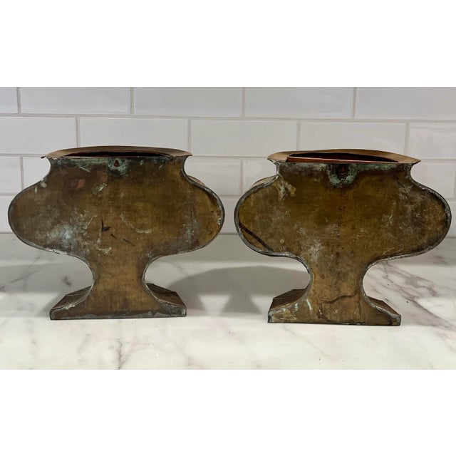 1960s Pair of Vintage Brass Metal Floral Pattern Wall Planter Container Vase Vessels For Sale - Image 5 of 10