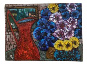 Mid 20th Century "Floral Burst" Tabletop Floral Still Life Painting by Bea Haverbusch