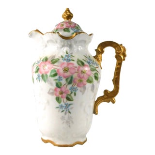 1940s Unmarked Signed Hand Painted Chocolate Pot Teapot For Sale