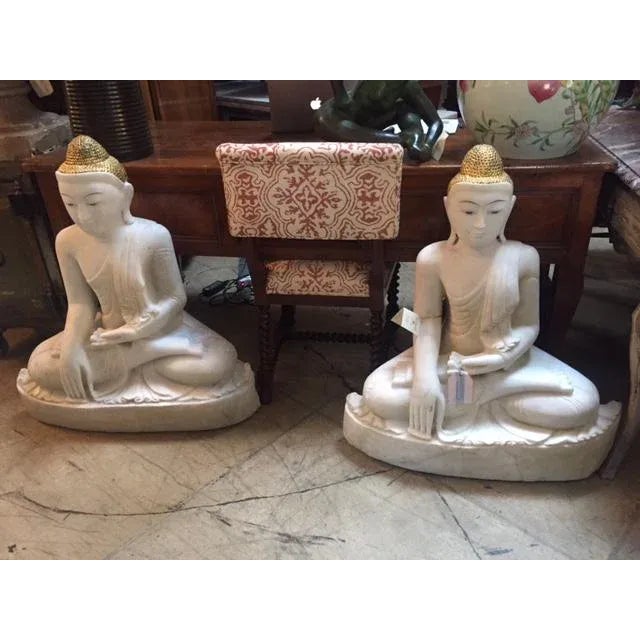 Stone Marble Buddha Sculptures - a Pair For Sale - Image 7 of 7