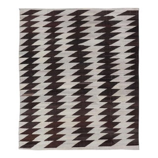 Modern Kilim With Browns and White by Keivan Woven Arts 7'9 X 9'8 For Sale