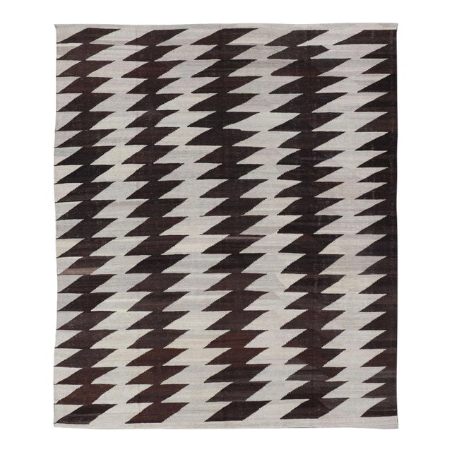 Modern Kilim With Browns and White by Keivan Woven Arts 7'9 X 9'8 For Sale