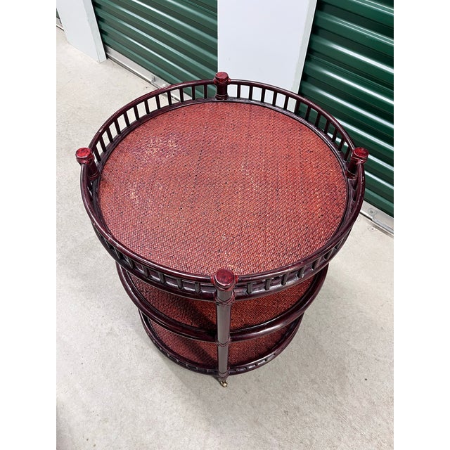 Late 20th Century Vintage Tiered McGuire Bamboo and Rattan Table or Cart on Brass Casters For Sale - Image 5 of 8