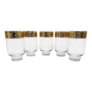 Mid 20th Century Hollywood Regency Set of 5 Culver Tyrol 22k Gold Footed Cocktail Glasses For Sale