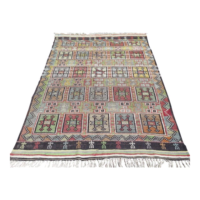1960s Vintage Turkish Handmade Kilim Rug - 69"x105" For Sale