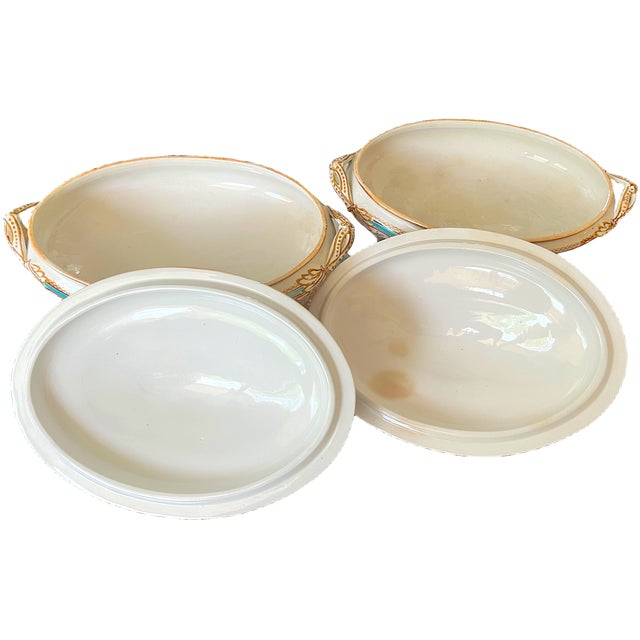 19th Century Edge, Malkin & Co. Staffordishire Hand Painted Turquoise and Brown Porcelain Tureens With Gold Gilding - a Pair For Sale - Image 10 of 14