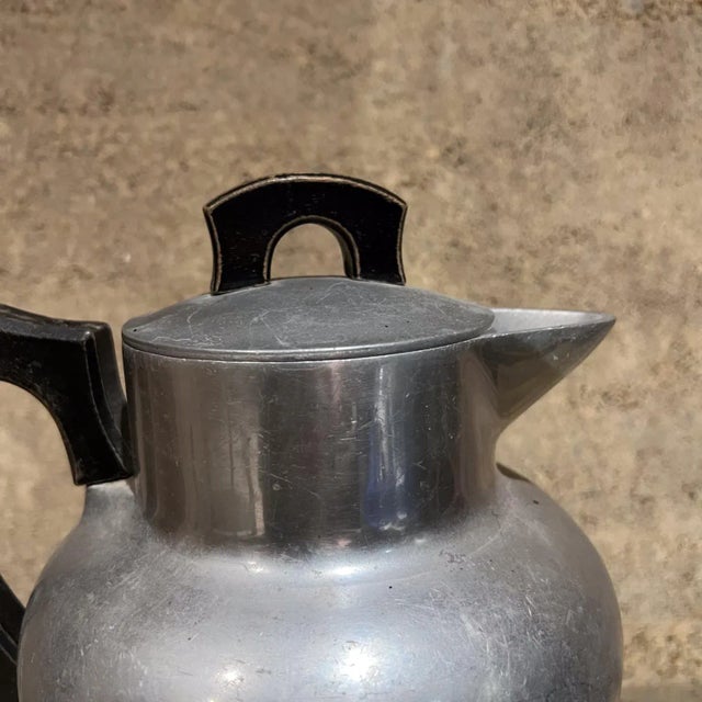 AMBIANIC presents 1940s Club Personal Service Coffee Pot Aluminum Ware Wood Handle Clear logo present 11.5 h x 8.5 d x 6.5...