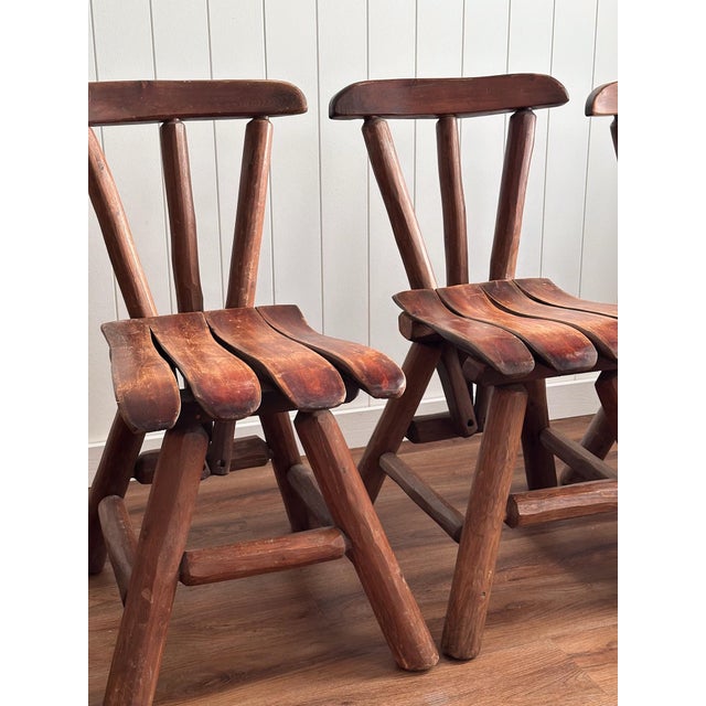 1960s Vintage Brutalist Wabi-Sabi Wood Dining Chairs, Set of 4 For Sale - Image 4 of 18