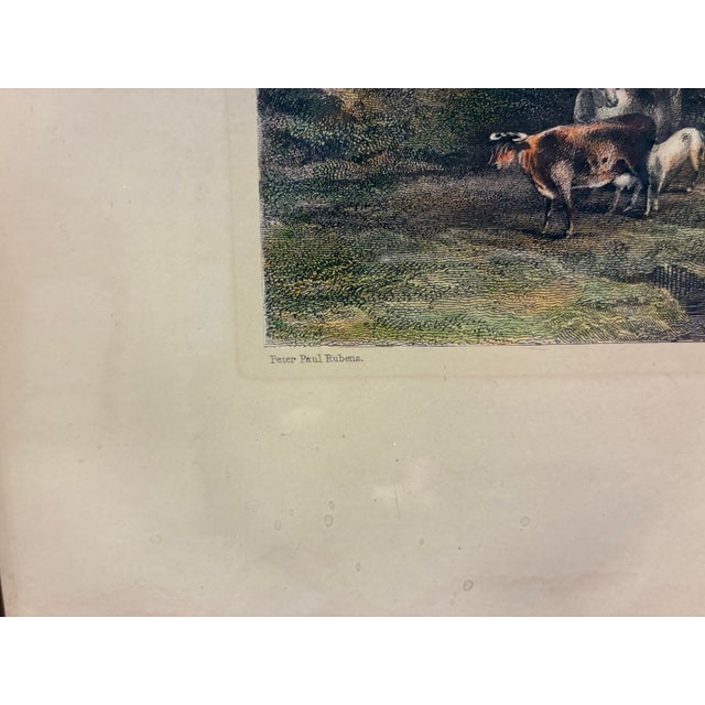 English Vintage “Arcadian Shades” After Peter Paul Rubens Pastoral Landscape Print in Black & Gold Frame For Sale - Image 3 of 6
