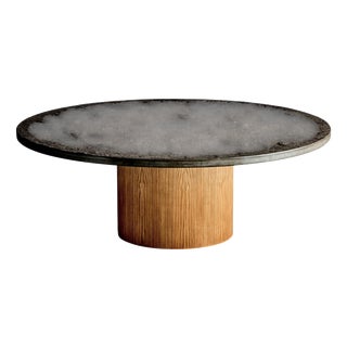 Coffee Table with Slate Top with Drum Plywood Base, France, 1970s For Sale