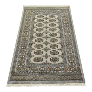 Bokhara Rug 4′ X 6’3” Gray Wool Tribal Hand-Knotted Oriental Carpet For Sale
