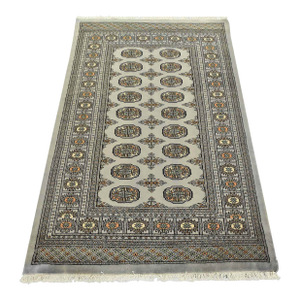 Bokhara Rug 4′ X 6’3” Gray Wool Tribal Hand-Knotted Oriental Carpet