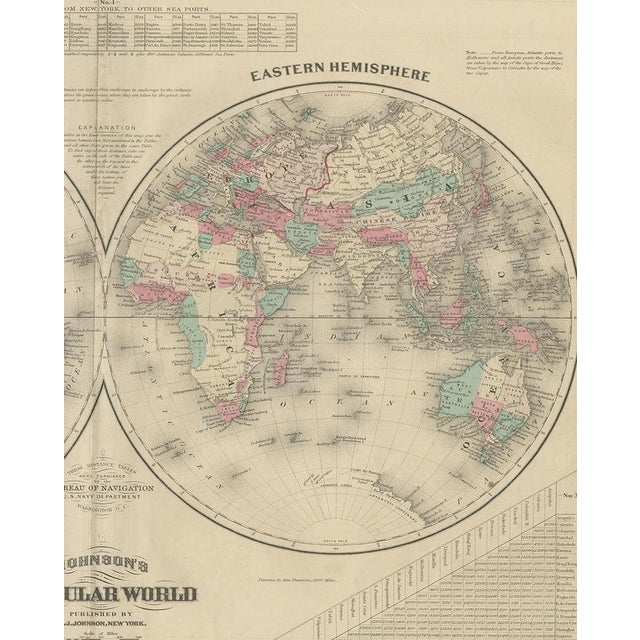 Antique Map of the World in Hemispheres by Johnson, 1872 For Sale - Image 4 of 6