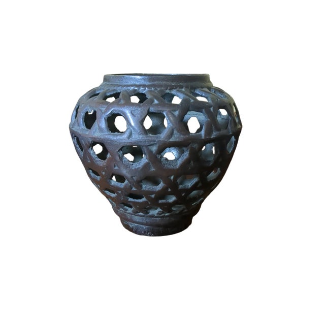 1950s Vintage Japanese Cast Iron Planter on Wheeled Cart For Sale - Image 5 of 10