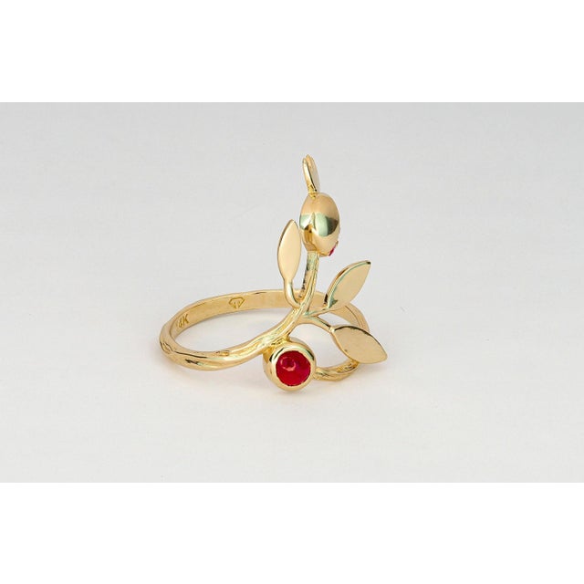 Pomegranate ruby ring. Cabochon ruby 14k gold ring. Cocktail ruby ring. Round ruby ring. Ruby gold ring. July birthstone...
