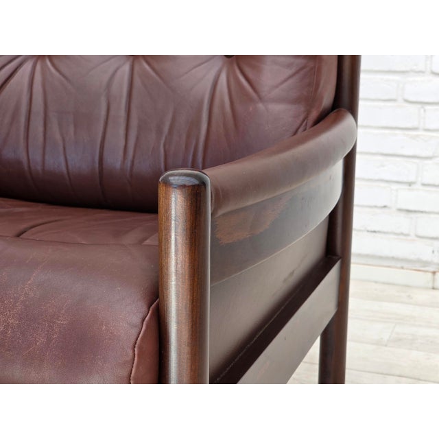 Vintage Scandinavian Armchair in Furniture Leather and Beech, 1970s For Sale - Image 9 of 18