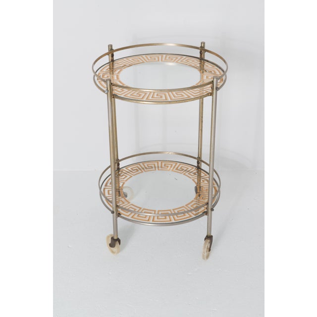 Mid-Century Modern Mid Century Circular Greek Key Bar Cart For Sale - Image 3 of 10