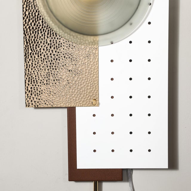 Modern Brutalist Multi-Paneled Sconces in Bronze, Polished Brass & White Enamel For Sale - Image 13 of 17