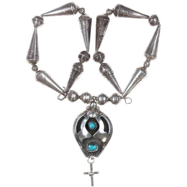 17" J*C Vintage Native American sterling and turquoise beaded cross necklace 17" long with no issues. Weight and...