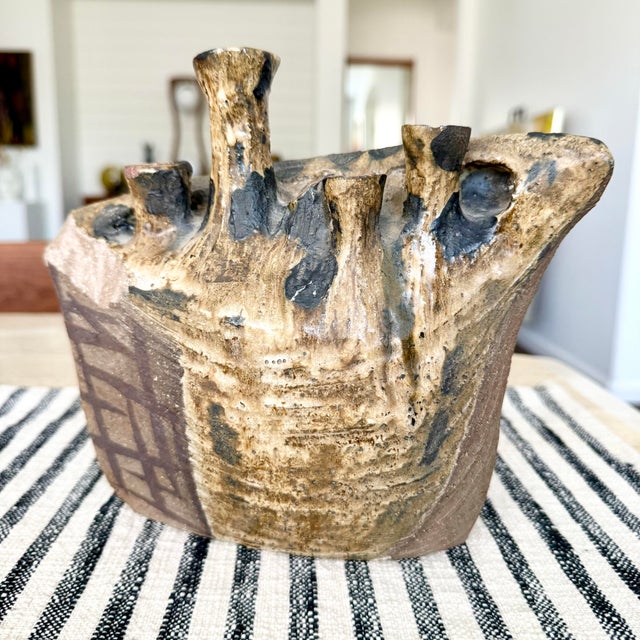 Mid Century Brutalist Hand Formed Ceramic Pottery Vase Signed & Dated Crespi 60 For Sale - Image 4 of 12