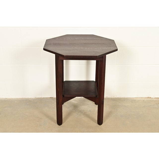 Brown Stickley Brothers Antique Mission Oak Arts & Crafts Lamp Table or Center Table, Newly Refinished For Sale - Image 8 of 8