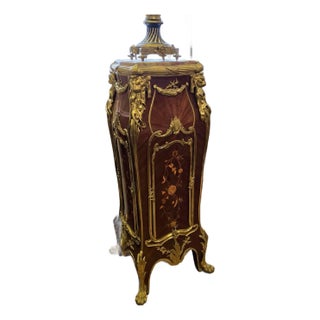 Grand Rococo Pedestal Column – Multicolor Marble Top With Gilded Bronze Details For Sale