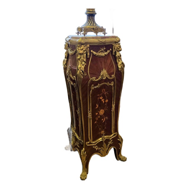Grand Rococo Pedestal Column – Multicolor Marble Top With Gilded Bronze Details For Sale