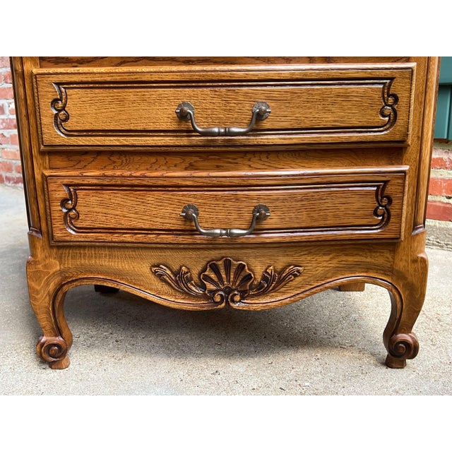 Wood Pair Vintage French Chests 7 Drawer Semainier Louis XV Style Carved Oak For Sale - Image 7 of 18