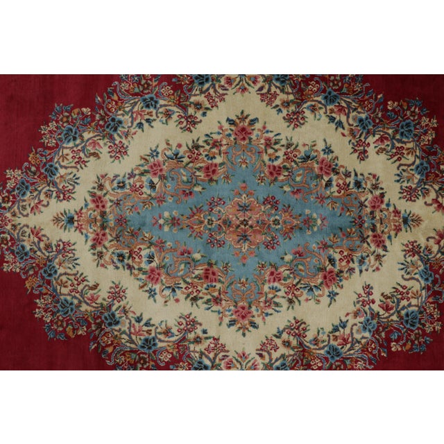 Vintage Kerman Lavar Persian Rug in Red With Medallion | Rug & Kilim For Sale In New York - Image 6 of 10