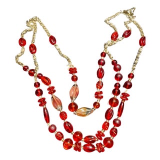 Bohemian/Czech Exceptional Glass Ruby Necklace From Jablonec Nad Nisou Region, Mid-Century Pressed Molded Glass For Sale