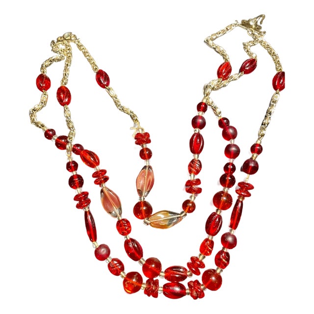 Bohemian/Czech Exceptional Glass Ruby Necklace From Jablonec Nad Nisou Region, Mid-Century Pressed Molded Glass For Sale