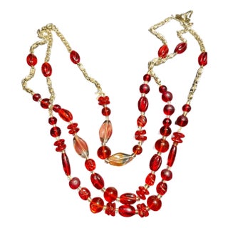 MCM Jewelry by Bohemian/Czech Artisans. Exceptional Glass Ruby Necklace From Jablonec Nad Nisou Region, Mid-Century Pressed Molded Glass For Sale