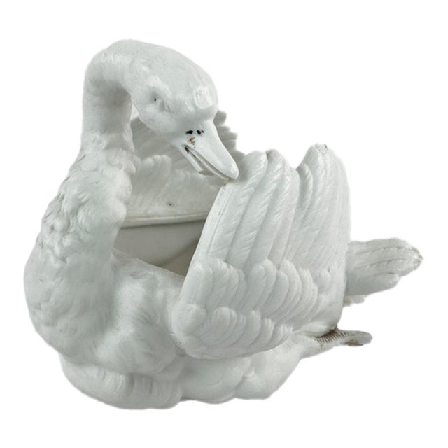 Antique White Bisque Porcelain Swan Planter – Sculptural Jardinière For Sale