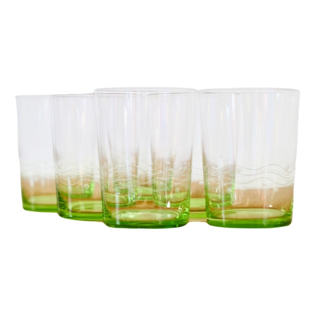 Vintage Green Glass Glasses, 1970s, Set of 6 For Sale
