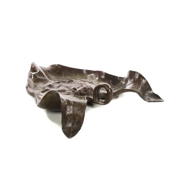 Art Nouveau Leaf Bronze Tray Sculpture With Nude Maiden Bust For Sale In Los Angeles - Image 6 of 9
