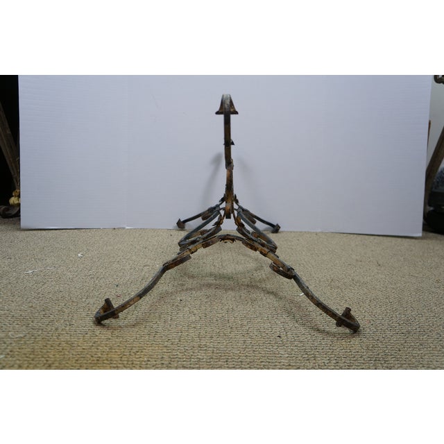 Antique Victorian Art Nouveau Scrolled Wrought Iron Tripod Garden Plant Stand For Sale - Image 16 of 16