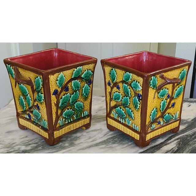 Antique Late 19th Century Majolica Jardinière Cachepots - a Pair For Sale - Image 13 of 13
