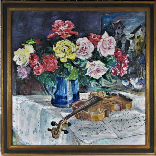 Green Dan Rubinstein, Flowers in a Vase and Violin, 1989 For Sale - Image 8 of 8