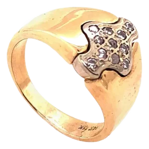 14 Karat Two-Tone Yellow and White Gold Ring With Diamond Cluster 0.30 TDW, Size 7