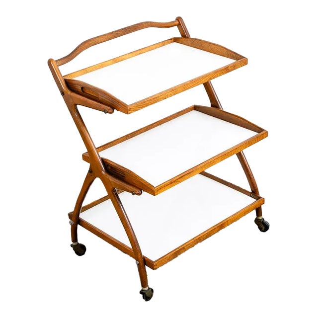 1960s Mid Century Danish Modern Serving Cart Italian Bar Tray Trolley Rolling White For Sale