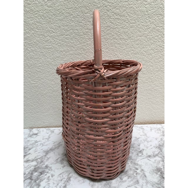 Large Vintage Pale Pink Wooden Storage Decor Basket For Sale In Sacramento - Image 6 of 8