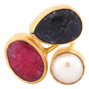 Sacred Harmony Triple Gemstone Statement Ring, Size 4