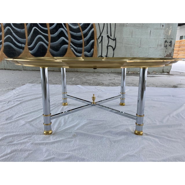 Mid-Century Modern Chrome X-Base Coffee Table Having Scalloped Brass Glass For Sale - Image 12 of 13