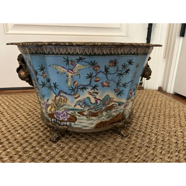 Blue Fine Porcelain Cachepot With Ormolu For Sale - Image 8 of 9